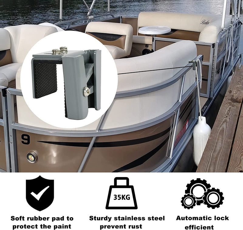 Pontoon Fender Clips with Spring, Metal Boat Fender Clips for Square Rails, Adjustable Stainless Steel Bumpers Hangers, Boat Bumper Clips 2 PACK