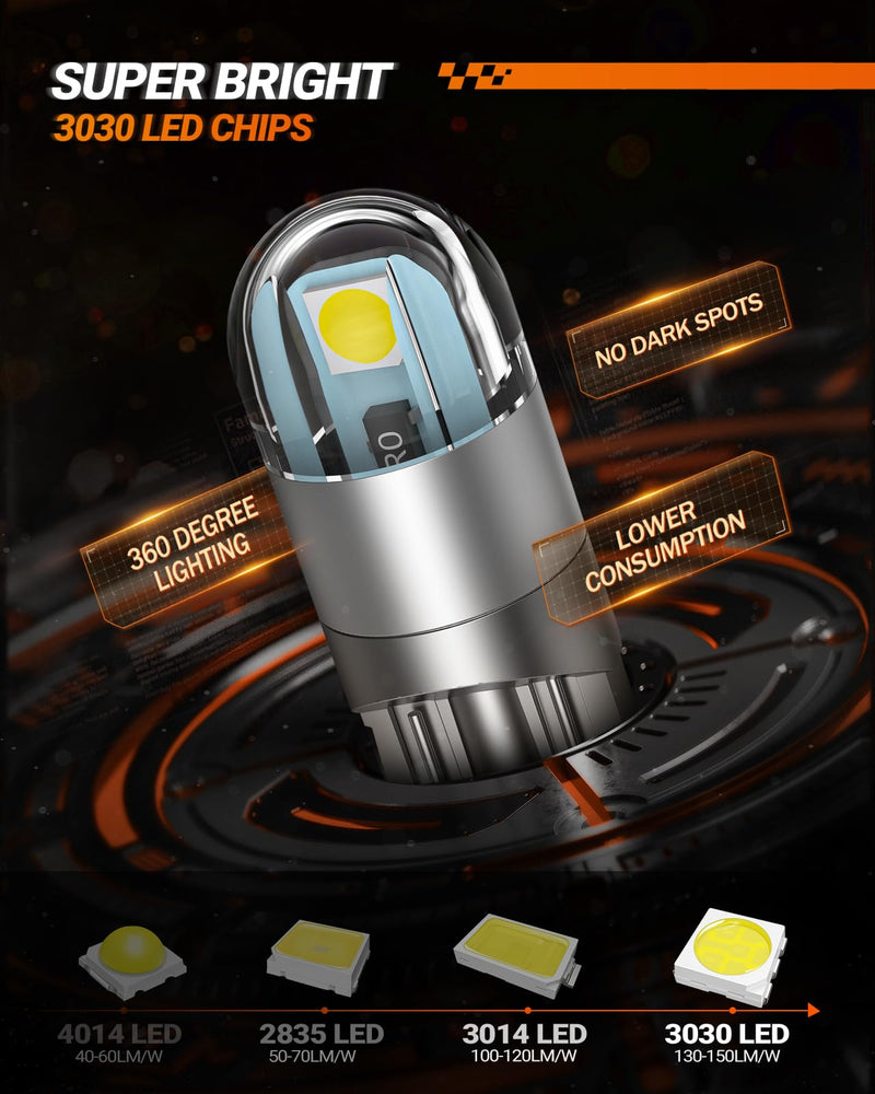 SEALIGHT 194 LED Bulb 6000K White, License Plate Light, Dome Light, T10 168 2825 W5W 3030 Bright Chips Wedge for Replacement Light Bulb, Map Trunk Door Courtesy Dash LED Light Bulb,Pack of 10 T10/194