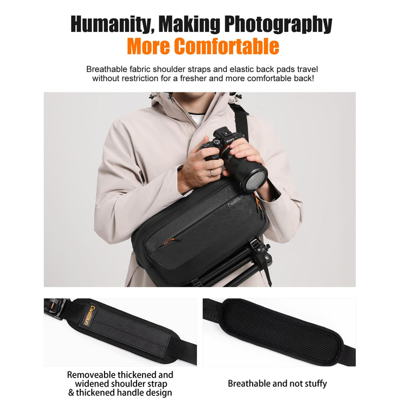 Cwatcun Camera Sling Bag, DSLR Compact Camera Shoulder Bag Crossbody | Photography Bag Case Purse for Canon Nikon Sony Fuji DSLR/SLR/Mirrorless Cameras with tripod holder Black Large