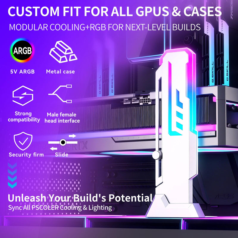 GPU Support Bracket, GSCOLER Universal Graphics Card Support, 60-163mm Adjustable Anti Sag GPU Stand for Universal Video Cards, 16.8M RGB Modes GPU Brace with Magnet & Non-Slip Base for Heavy-Duty GPU