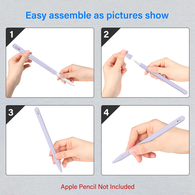 Fintie Silicone Sleeve for Apple Pencil Pro & Apple Pencil 2nd Generation, Light Pen Skin Case Cover Soft Protective Pencil Grip Holder with 2 Nib Covers Accessories, Lilac Purple