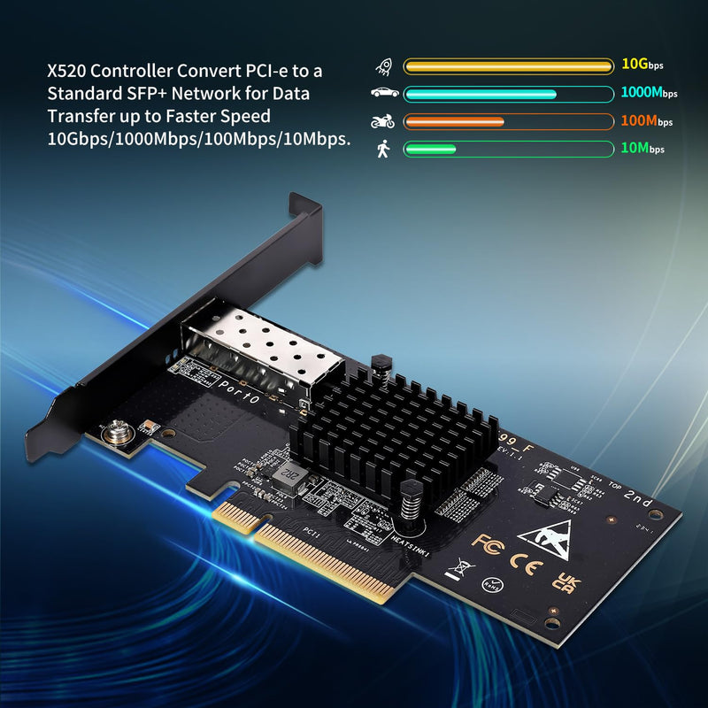 10Gbe PCI-E NIC with 82599EN(X520-DA1) Controller, 10Gb Single Port SFP+ PCI-E Network Card, GiGaPlus 10Gbps PCI Express Ethernet LAN Adapter, Supports Windows/Windows Server/VMware X520-1S