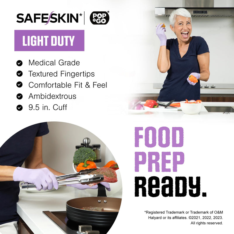 SAFESKIN Disposable Nitrile Gloves in POP-N-GO Pack of 50 or 200 Powder Free - Hair, Cleaning, Medical Use, Food Handling Medium