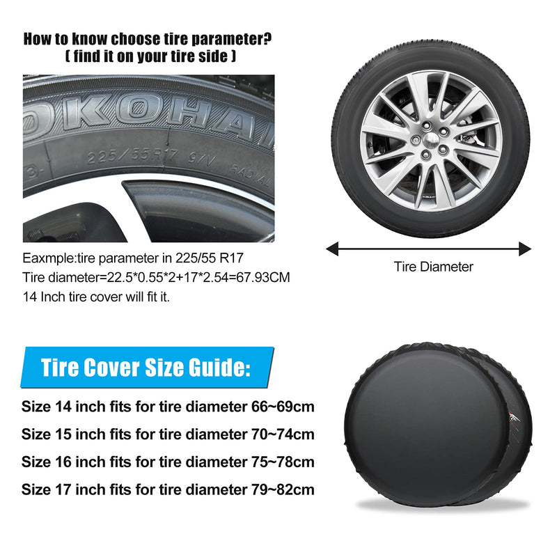 15 Inch Spare Tire Cover,PVC Leather Waterproof Dust-Proof Universal Spare Wheel Tire Cover Fit for Jeep,Trailer, RV, SUV and Many Vehicle,Wheel Diameter 28" - 29",Black Black 15 inch for Tire Φ 28"-29"