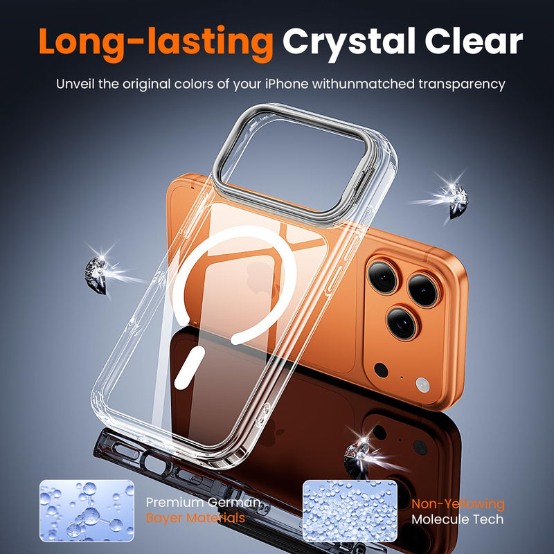 toushion 2 in 1 for iPhone 17 Pro Case Stand Clear | Build in Camera Stash Stand, Screen Protector *1, Not Yellowing, Fits MagSafe, Military-Grade Protection Clear Cam-Stand iPhone 17 Pro(6.3")
