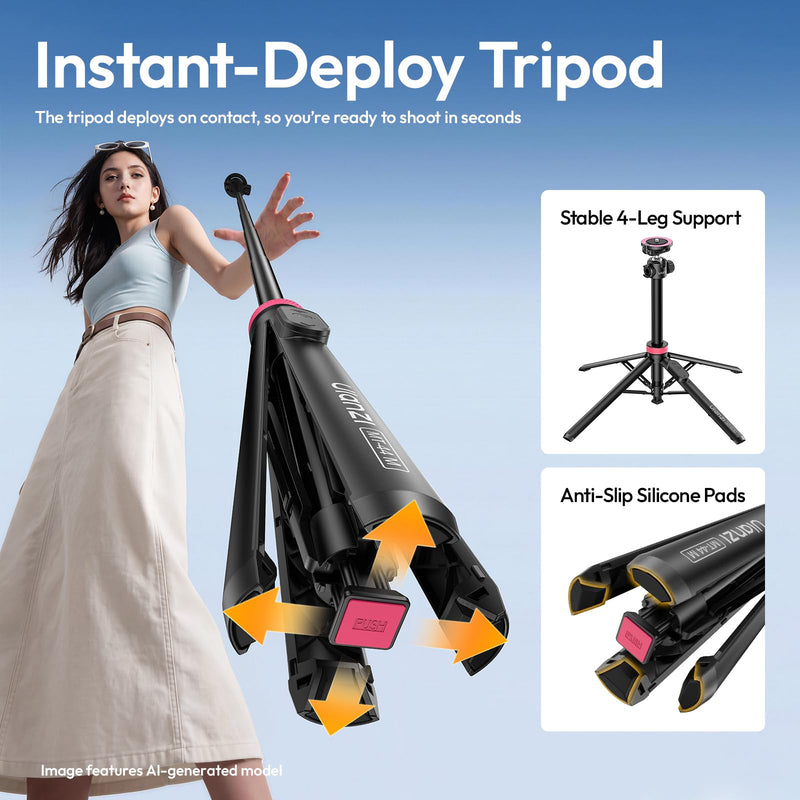 ULANZI MT44M Auto Open Magnetic Phone Tripod, 59" Selfie Stick with Remote | Tripod Stand 2-in-1 Dual Mount&1/4" Screw for Phone&Camera, 360°Ball Head for iPhone Android, Vlogging, Live Streaming, Black