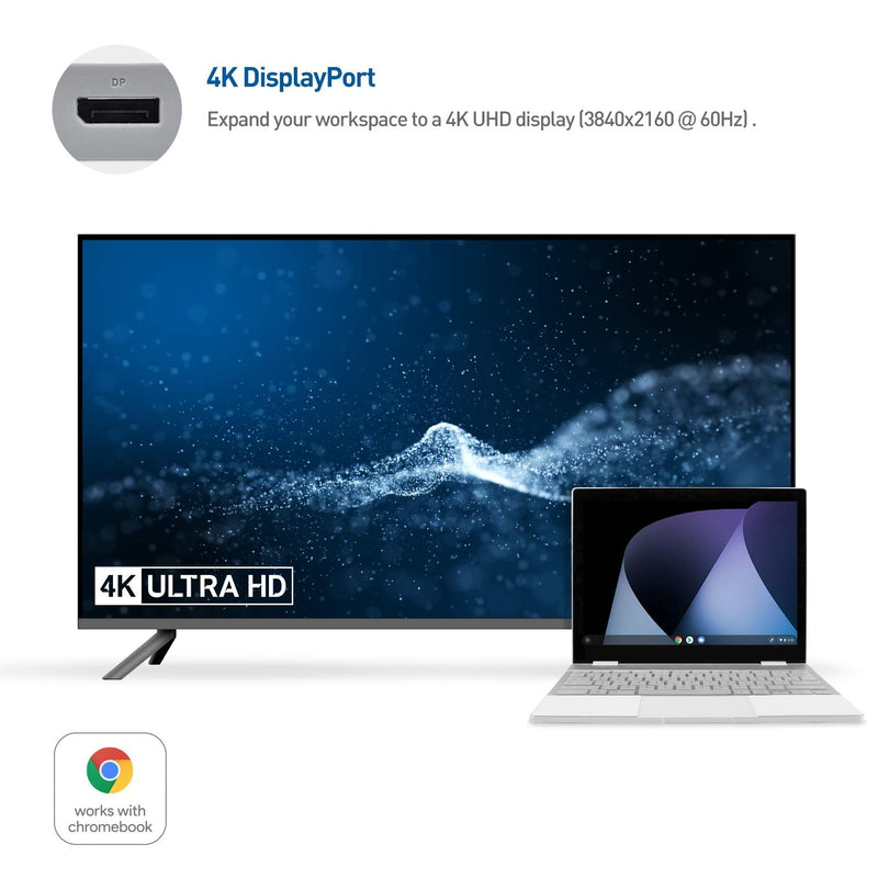 Cable Matters USB C Hub DisplayPort, 4K@60Hz (USBC DisplayPort Hub), 100Mbps Ethernet, 2X USB, 60W Host Charging in Gray - Thunderbolt 4 / Thunderbolt 3 Port Compatible for MacBook Pro