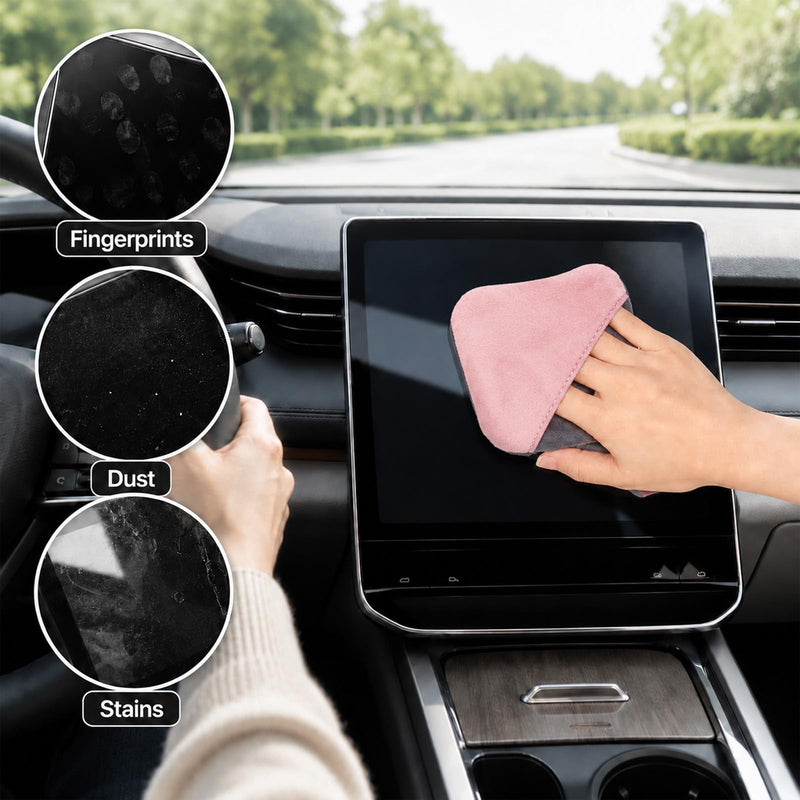 Car Screen Cleaner, 4''×4'' Square Microfiber Cloth Non-Scratch (Pink) | Universal Auto Touchscreen Cleaning Wipes Foldable Touch Screen Cleaner Cloth for Vehicle Dashboard Car Display Interior
