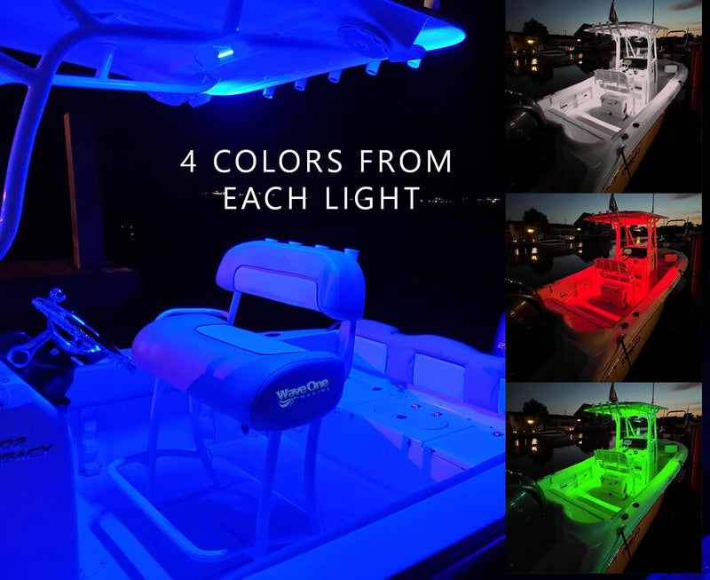 Wave One Marine SURFACE Mount 2.75" RGBW Internal Driver LED Courtesy Boat Light | RV Accent | Interior Exterior Deck Transom Cockpit T Top | Waterproof IP68 (Stainless Bezel) Stainless Bezel (2.75")