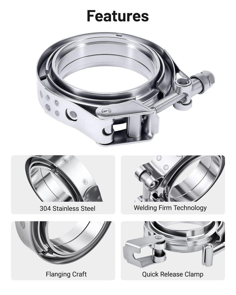 EVIL ENERGY V Band Clamp Quick Release Stainless Steel with Flange Male Female Mild Steel (3.0 Inch) 3.0" 1