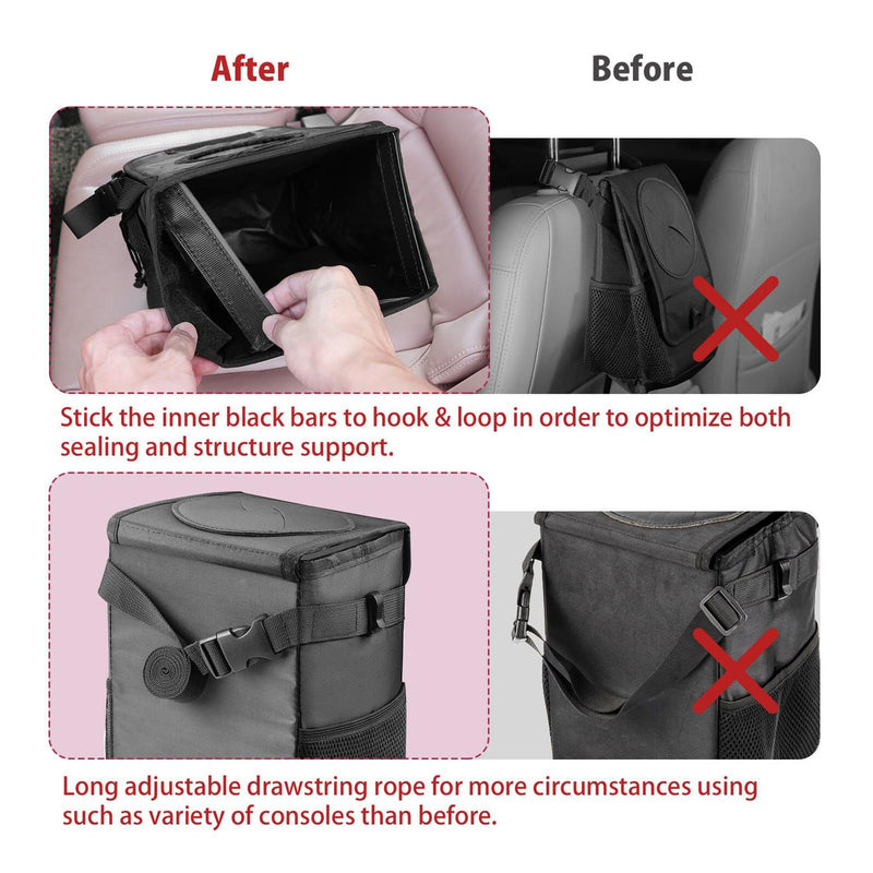 Ryhpez Car Trash Can with Lid - Leakproof Trash Bin Car Garbage Can, Collapsible Automotive Truck Organizer and Storage Bag Car Accessories for Women Men Road Trip Essentials Standard (Black)
