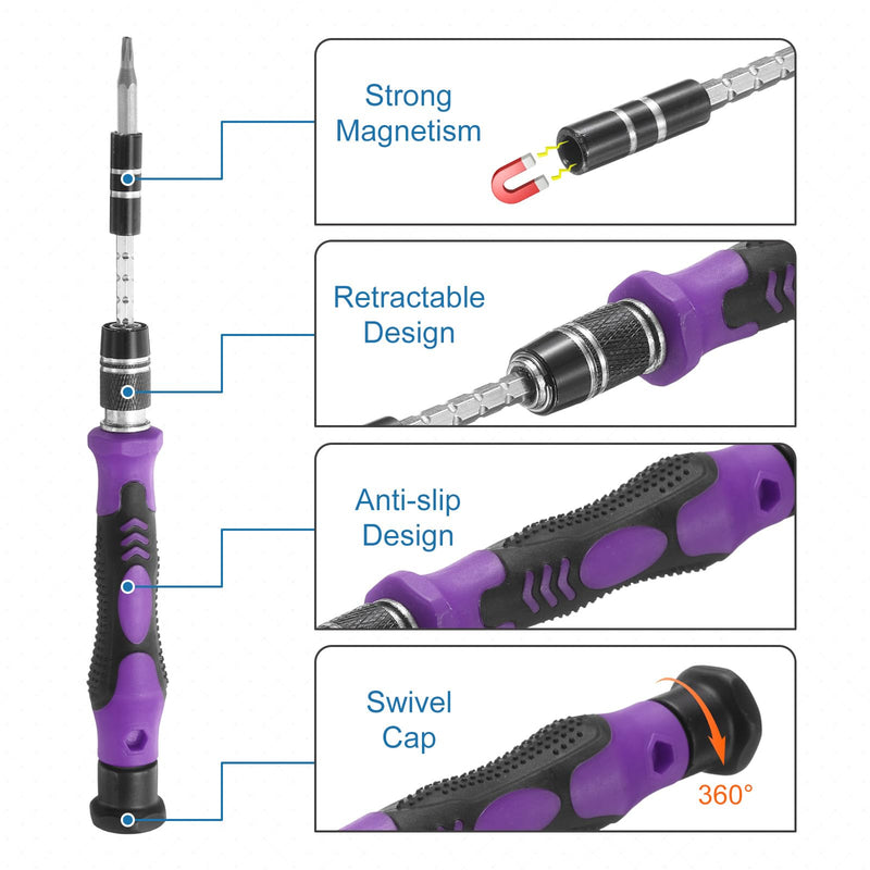 HARFINGTON 123 in 1 Magnetic Precision Screwdriver Set Electronics Repair Tools Kit with 96 Bits Flexible Shaft and Extension Rod for Cellphone Game Console Laptop PC Computer Camera, Purple