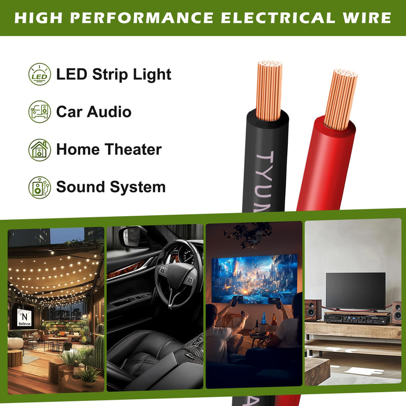 TYUMEN 18 Gauge Wire 100 Feet Pure Copper, 18AWG Red Black Low Voltage/Speaker/Automotive/Electrical Wire, 18 AWG 2 Conductors Stranded Cable for Led Lights, in-Home, Autos use 18/2 Gauge