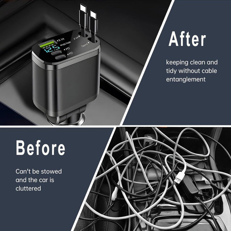 Retractable 5-in-1 Charging in-Car Device | High-Power, Battery-Free 66.0