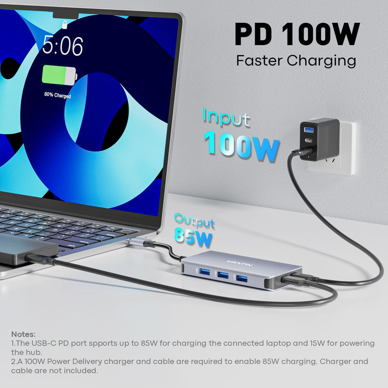 UANTIN Laptop Docking Station 3 Monitors, 8-in-1 USB C Dock with 2 HDMI, DP | USB C Docking Station Dual Monitor with 4K@60Hz HDMI, DisplayPort, USB A & C, 100W PD, USB C Hub Dongle for Dell,HP,Lenovo 11.8inch