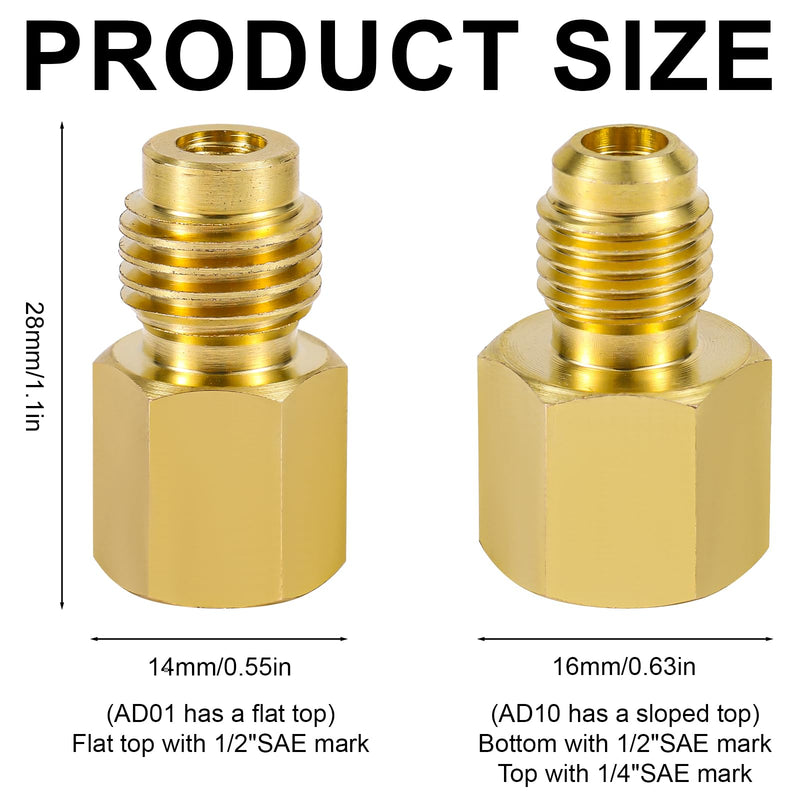 4pcs Brass Refrigerant Tank Adapter/Vacuum Pump, R134A to R12 Adapter Fittings 1/4 SAE Male to 1/2 ACME Female Flare Adaptor Automotive Fittings for AC Refrigerant System