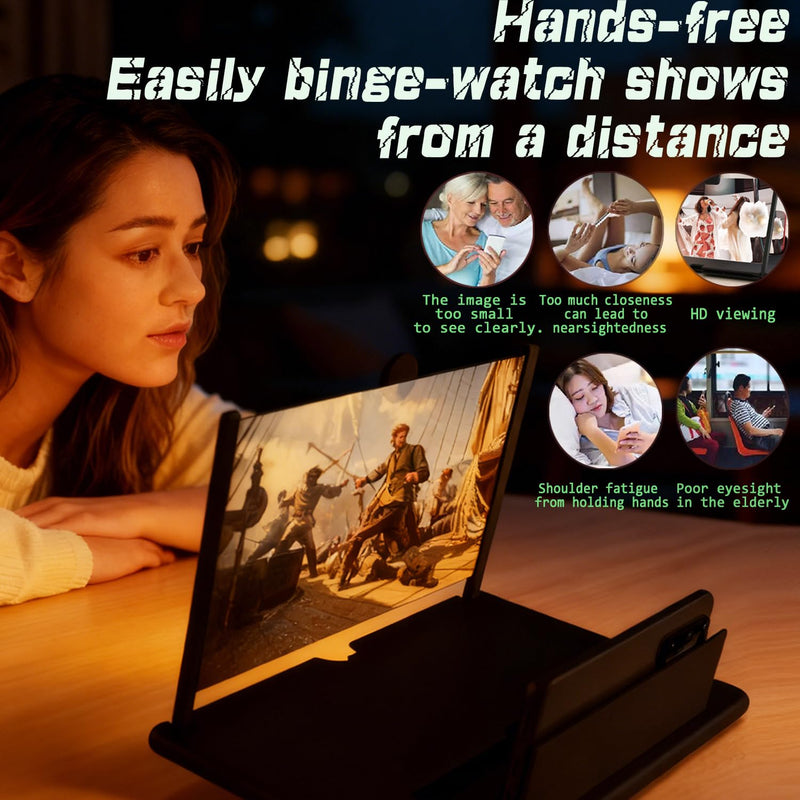 12 Inch Screen Magnifier for Cell Phone,3D HD Foldable Amplifier Phone for Movies, Videos, and Gaming,Foldable Cell Phone Stand with Screen Amplifier,Supports All Smartphones Black (12-inch)