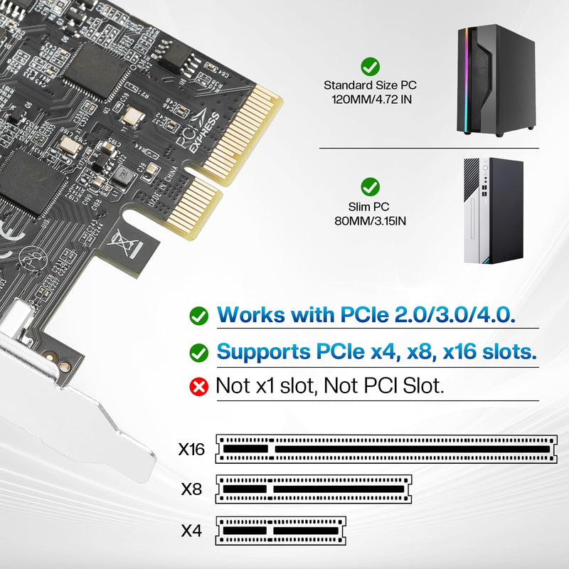 PCIe to USB C/A 3.2/3.1 Gen 2 Expansion Card, USB-C PCIe Card for PC Internal Hub, PCI-E Add-On Adapter Host Controller, 5 Ports (3X Type C - 2X Type A) 10+10Gbps PCIe-USB-CA