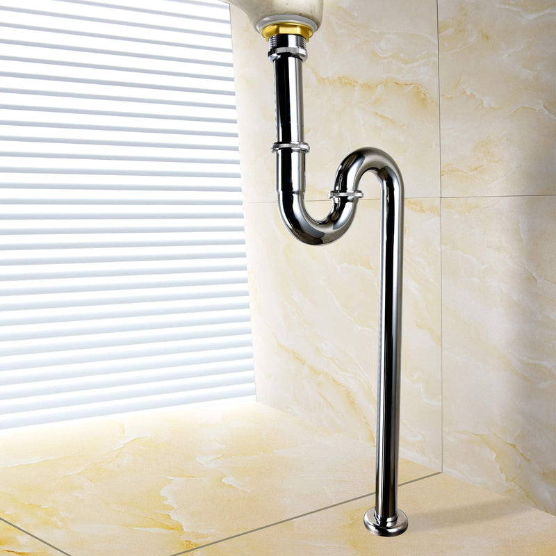 CIENCIA Sink Trap Brass S Trap for Bathroom Sink Kitchen Sink Sewer Pipe Drain Tube S Trap Chrome, WT04