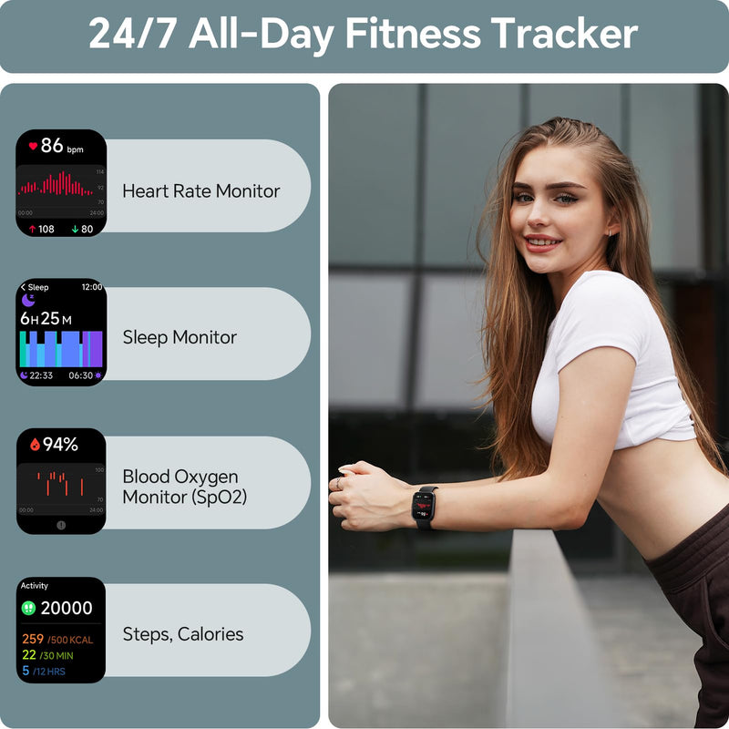 Smart Watch for Men Women, 1.85" Smart Watches Compatible iPhone/Samsung/Android (Answer/Make), Fitness Tracker with Heart Rate/Sleep/SpO2 Monitor, Smartwatch 3ATM Waterproof 120+ Sport Modes, Alexa Black