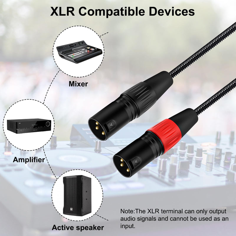 USB C to Dual XLR Male Audio Cable, 6.6FT USB C to 2 Male XLR Stereo Power Amplifier Cable for Mobile Phone USB C Connection Active Speaker, Black Braided USB C to Dual XLR Male