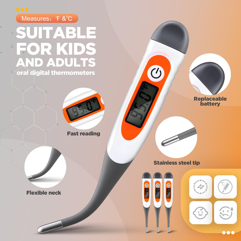TrelaCo 10 Pcs Thermometer for Adults Digital Oral Thermometer for Fever Basal Body Fast Reading Flexible Tip for Underarm Rectal Mouth Temperature Measurement (Gray)