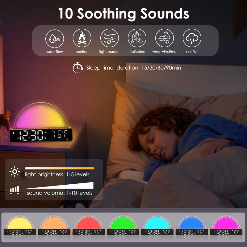 Sunrise Alarm Clock, Wake Up Light Dawn Simulator, Bedside Lamp Color Night Light with USB Charger, Sleep Aid, Loud Sunlight Alarm Clock for Heavy Sleepers Adults, Gift for Kids Teens Boys Girls