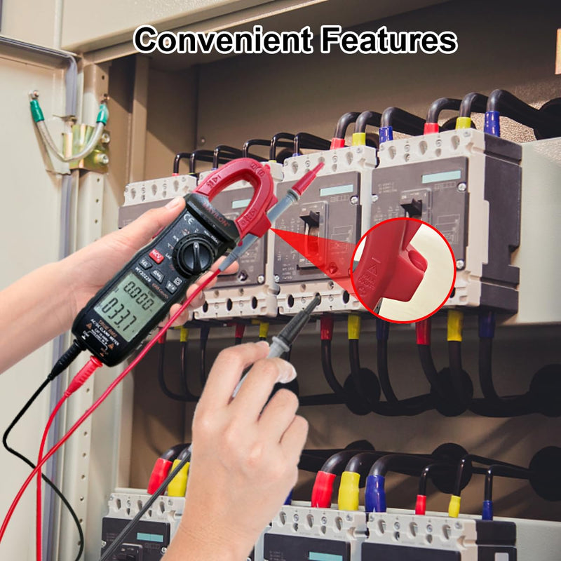 Amp Clamp for Automotive Repair/Commercial/Residential Electricians, Measures AC/DC Current 600A, AC/DC Voltage to 600V, Frequency, Resistance, Temperature, NCV, Continuity, Large LCD Display