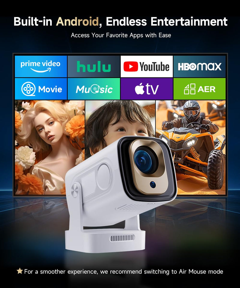 【Auto Focus&1080P】Magcubic Mini Smart Projector with 4K Support, Portable Projector with Wifi and Bluetooth, 5W Speaker, Built in Apps, Voice Control, Outdoor Movie Projector White