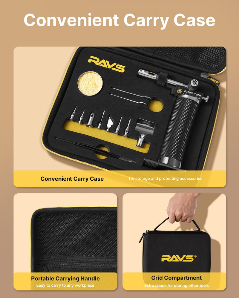 RAVS Butane Soldering Iron Kit Cordless, 14-Piece Multi-Function Butane Torch Kit, Portable Brazing Torch with Adjustable Flame, Without Butane Fuel, Unique Gifts for Men Women Husband RBT600