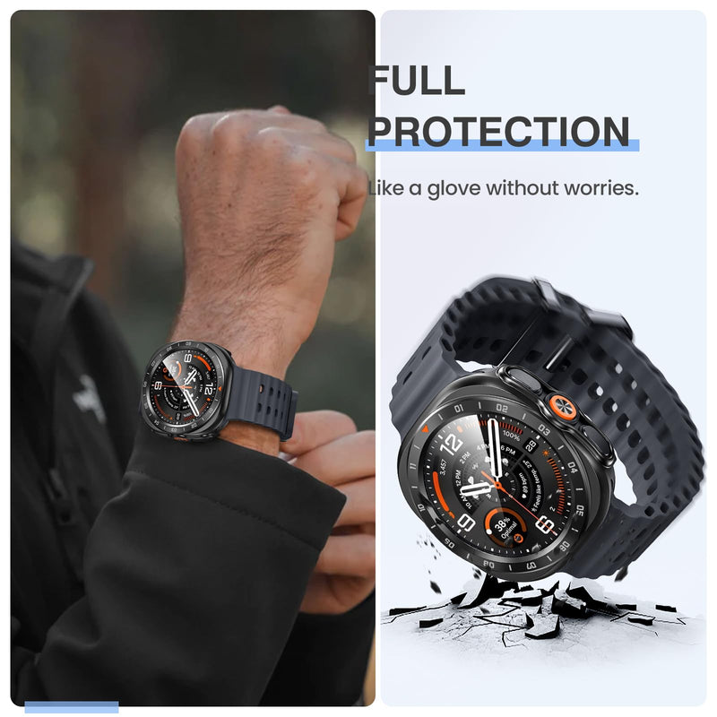 Tensea 2P for Samsung Galaxy Watch Ultra 2 2026 Screen Protector Case 47mm | Protective Face Cover for 47 mm Accessories, Hard Bumper Built-in Tempered Glass Film for Women Men Matte Black Galaxy Watch Ultra 2-47mm