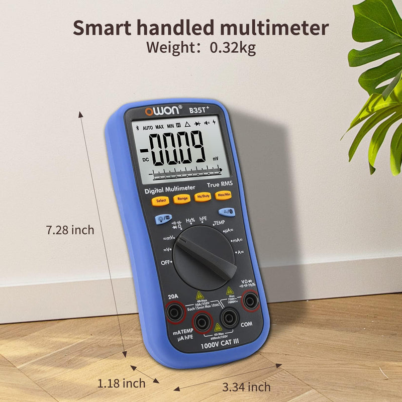 OWON B35T+ Bluetooth Digital Multimeter 6000 Count Auto Ranging Digital True RMS Smart Multimeter with Bluetooth 4.0 (Android and iOS) and Offline Data Recording Function
