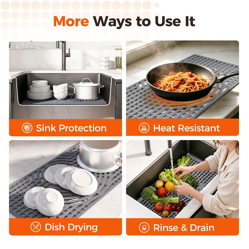 Snuggery Silicone Sink Protector for Kitchen Sink 28" x 15" – Flexible Sink Mat, Heat Resistant Grid, Non-Slip Rack, Easy to Clean Dishwasher Safe – Fits Farmhouse, Single & Double Bowl Sinks 28x15 rear