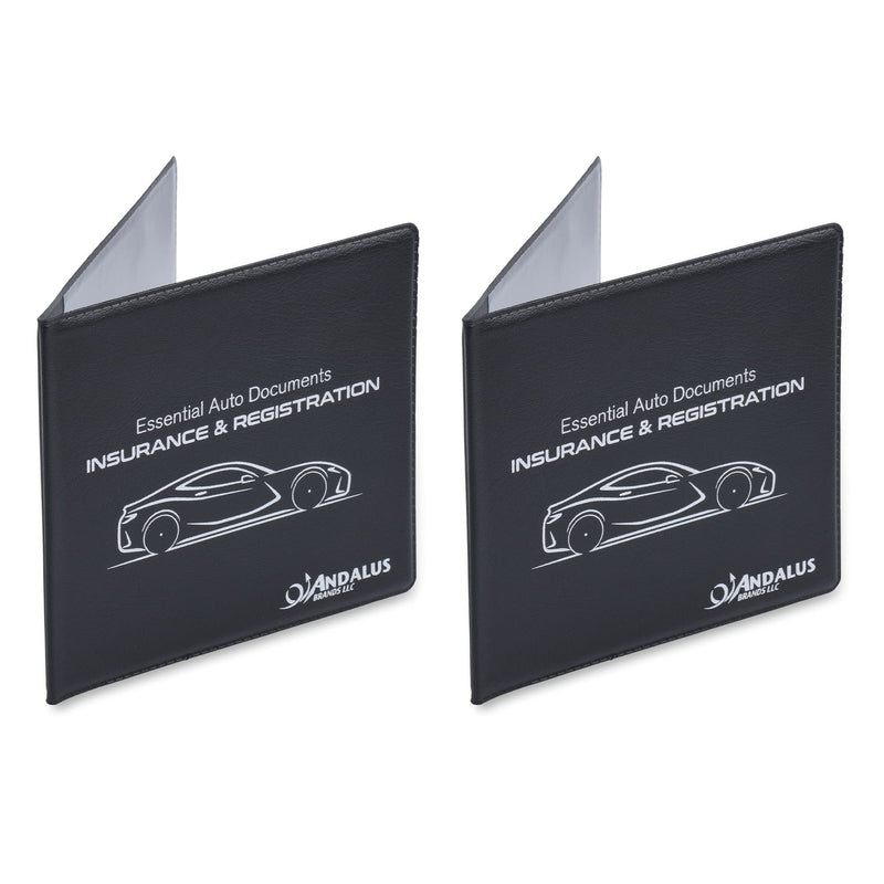 Andalus Auto Registration & Insurance Card Holder Pack of 2, Waterproof Essential Car Registration Holder with Hook & Velcro Closure, Perfect for Every Vehicles Glove Boxes (Black - 5 1/8" x 4 5/8") Black 2-Pack