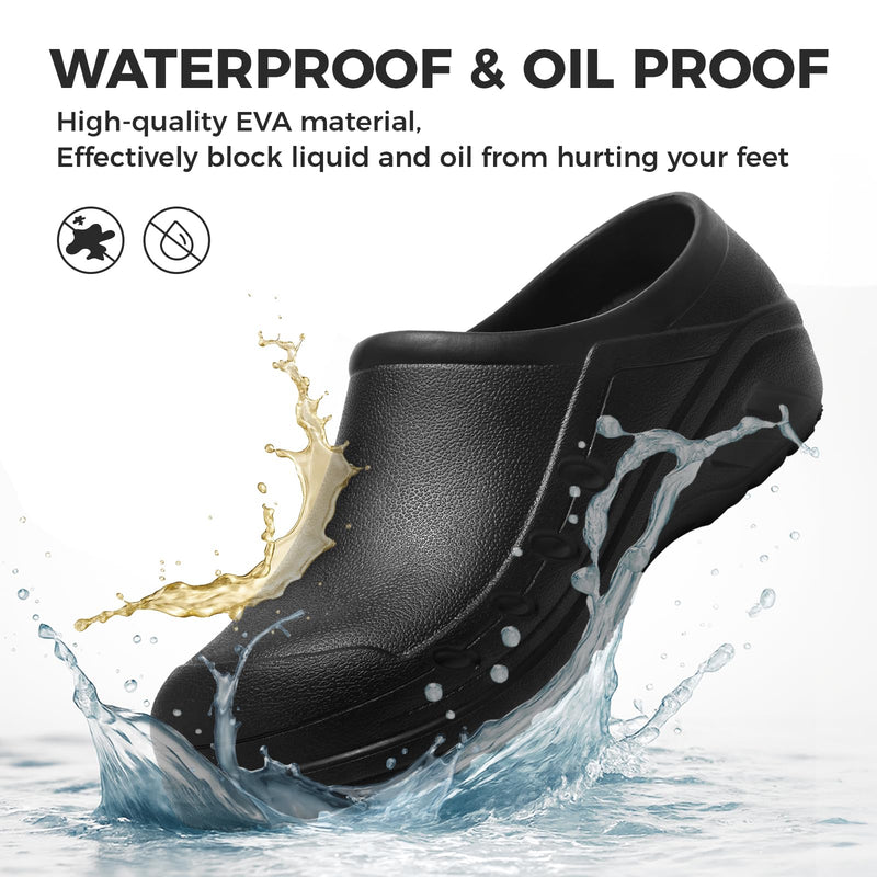 Chef Shoes Men Women Non Slip Work Shoes Water Proof Closed Toe Clogs for Nurse Kitchen Restaurant Food Service 7 Women/5 Men Black