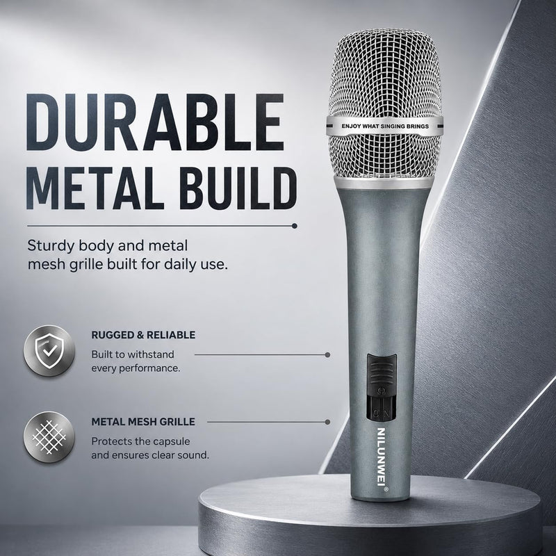 Dynamic Microphone - Heart shaped Directional Wired Microphone, used as a vocal microphone for live sing, with 14 foot XLR to 1/4 inch audio cable, desktop tripod, extension pole, Mic storage bag