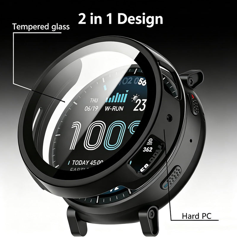 Rc-Z 2-Pack Screen Protector case for Amazfit Active Max Smart Watch, Hard PC Bumper Built-in Tempered Glass Film Face Cover Replacement Accessories for Women Men Black 1.5 inches--active max