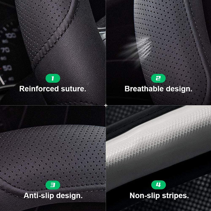 Xizopucy Car Steering Wheel Cover,14.5-15 Inch Black Universal Microfiber Leather Covers Breathable Anti-Slip Odorless Steering Wheels Accessories for Men Women Standard size[14 1/2''-15'']