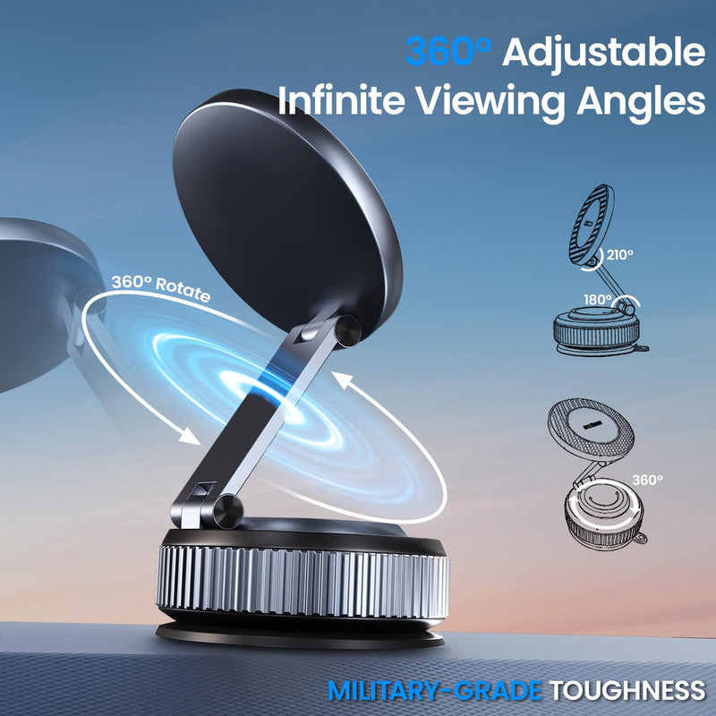 Car Phone Holder for Magsafe [96LBS Ultra Vacuum Suction+2800gf Ultra Magnetic] Car Phone Mount 360° Adjustable, Phone Holders for Your Car for iPhone 17 Pro Max 16 15 14 13 12 Air Plus (Carbon Fiber) Carbon Fiber