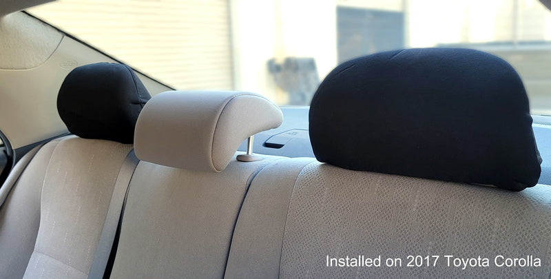 Universal Headrest Covers for Cars & Trucks - Solid Black Polyester with Foam Backing - Set of 2 Durable, Stylish Headrest Protectors for Most Vehicle Models - Easy to Install
