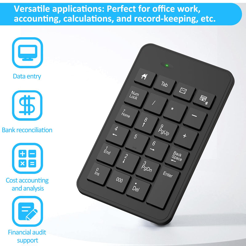 Bluetooth Number Pad with Battery, 23 Keys Wireless Numeric Keypad Upgraded Version of 10 key USB Keyboard Financial Accounting Numpad Compatible for Laptop, PC, Macbook, Notebook, Desktop,Surface Pro BluetoothWireless