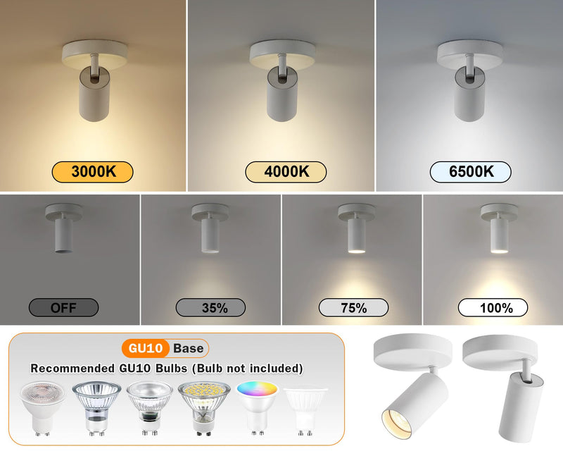 White Ceiling Spotlight Indoor Adjustable 1-Light Track Lighting with Flexibly Rotatable Light Head for Bedroom, Kitchen, or Living Room, GU10 Bulb not Included White