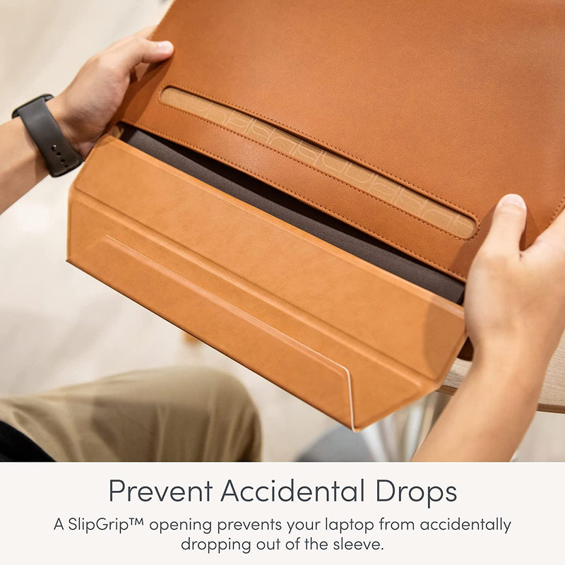 Moshi Muse 14 inch Laptop Sleeve Bag Compatible with 13”/14" MacBook Air, MacBook Pro M1/M2 2018-2022, Adjustable Stand and Expandable Storage, Ultra-Slim Premium Leather Laptop Case, Seashell White