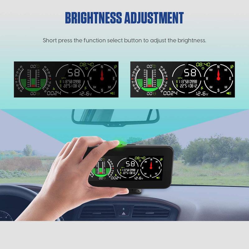 M60 Car Inclinometer for Off-Road SUV Vehicles, MPH KMH GPS Speedometer with Compass, Multifunctional Digital HUD Level Tilt Gauge Angle Slope Meter with Coordinate Display M60