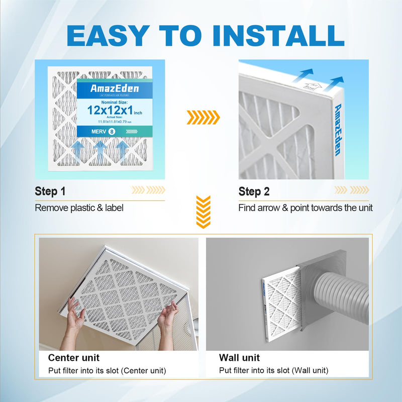 12x12x1 Air Filter 6-Pack (MERV 8) MPR 600 & FPR 5 AC Furnace Filters Pleated Dust Defense Replacement (Actual Size: 11.81"x11.81"x 0.79") 12x12x1 6-PACK