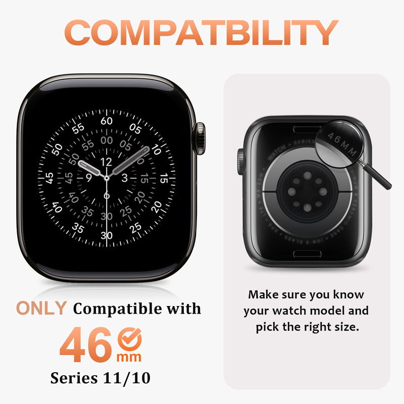 Amizee Metal Case Compatible with Apple Watch Series 11/10 46mm Case, Rugged Protective Bumper with Back Cover Resistant Protection Cover for iWatch 46mm, Black/Orange
