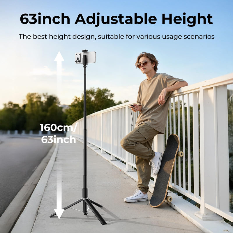 Kaitezenz 0.01s Auto Pop Open 63" Phone Tripod for iPhone with Remote, Selfie Stick Tripod Stand Extendable with Cell Phone Clip, Compatible with iPhone for Travel Video Recording Live Stream Vlog