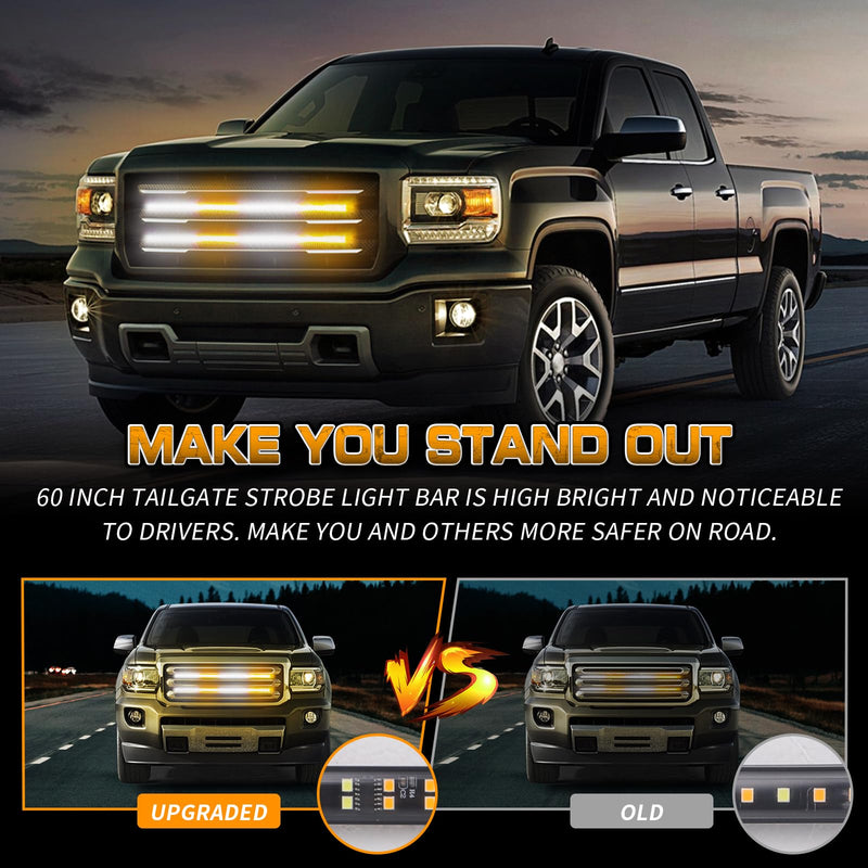 XRIDONSEN 2PCS 24 inch Truck Grill Strobe Lights Strip 288 LED Emergency Tailgate/Rear window/Grille Lights Amber White Flashing Warning Caution Safety Lights for Tow Plow Trucks Construction Vehicles Amber/White