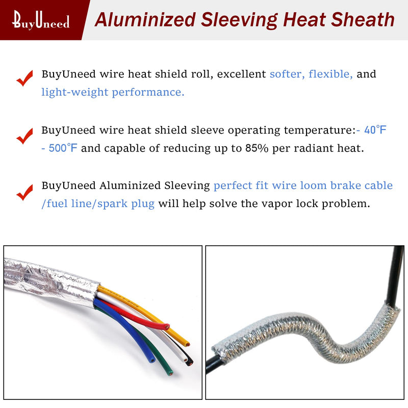 Car Aluminized Sleeving Heat Sheathing Roll - Heat Radiant and Prevent Vapor Lock Heat Shield for Brake Cable/Fuel Line/Spark Plug (1inch(I.D. Wide) - 72'') 1inch(I.D. Wide) - 72''