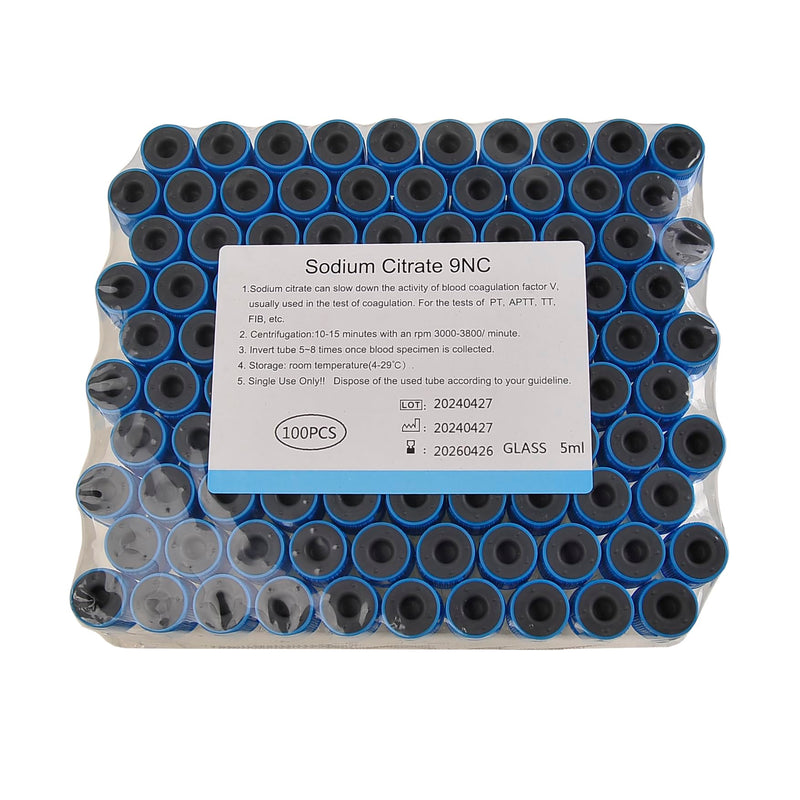 Pet Animals Lab Vacuum Blood Collection Tubes Buffered Sodium Coagulation Blood Collecting Tube Veterinary Supplies, 100pcs 5ml Light Blue 5 ML 100